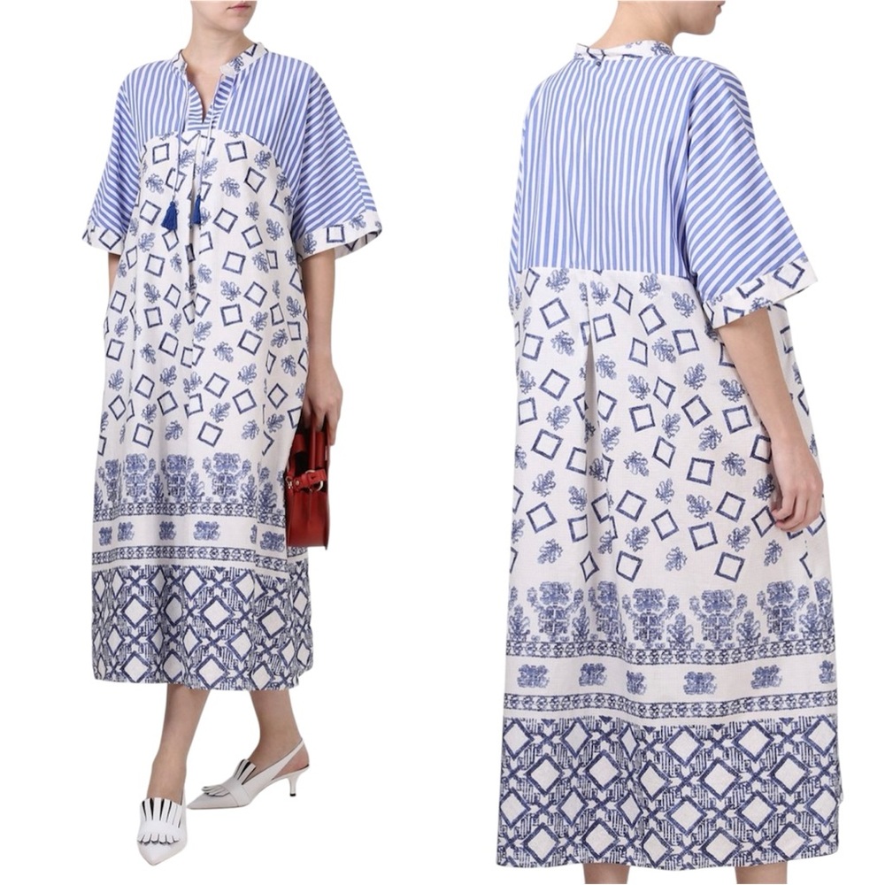 Marina Rinaldi Abito Cotton Stripe Midi Dress